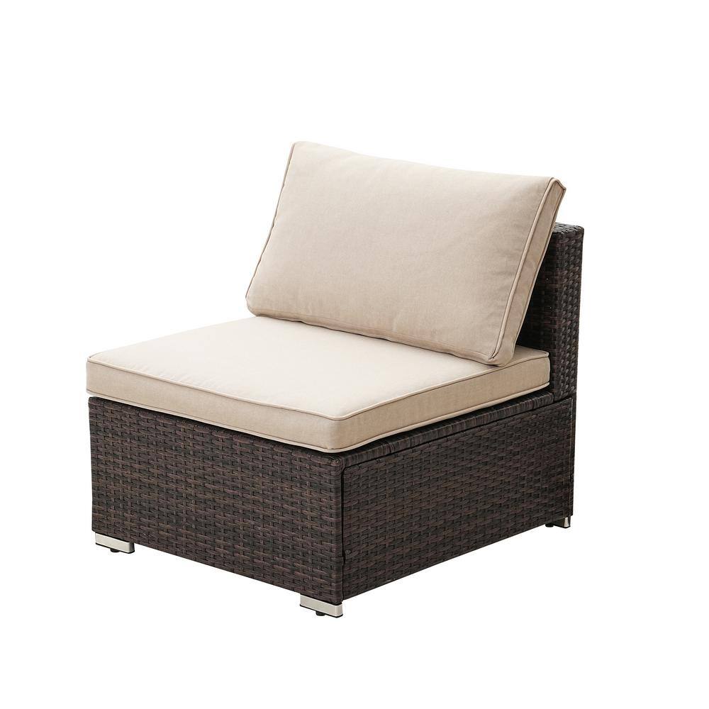 7-Piece Black Steel Wicker Patio Set with Beige Cushions