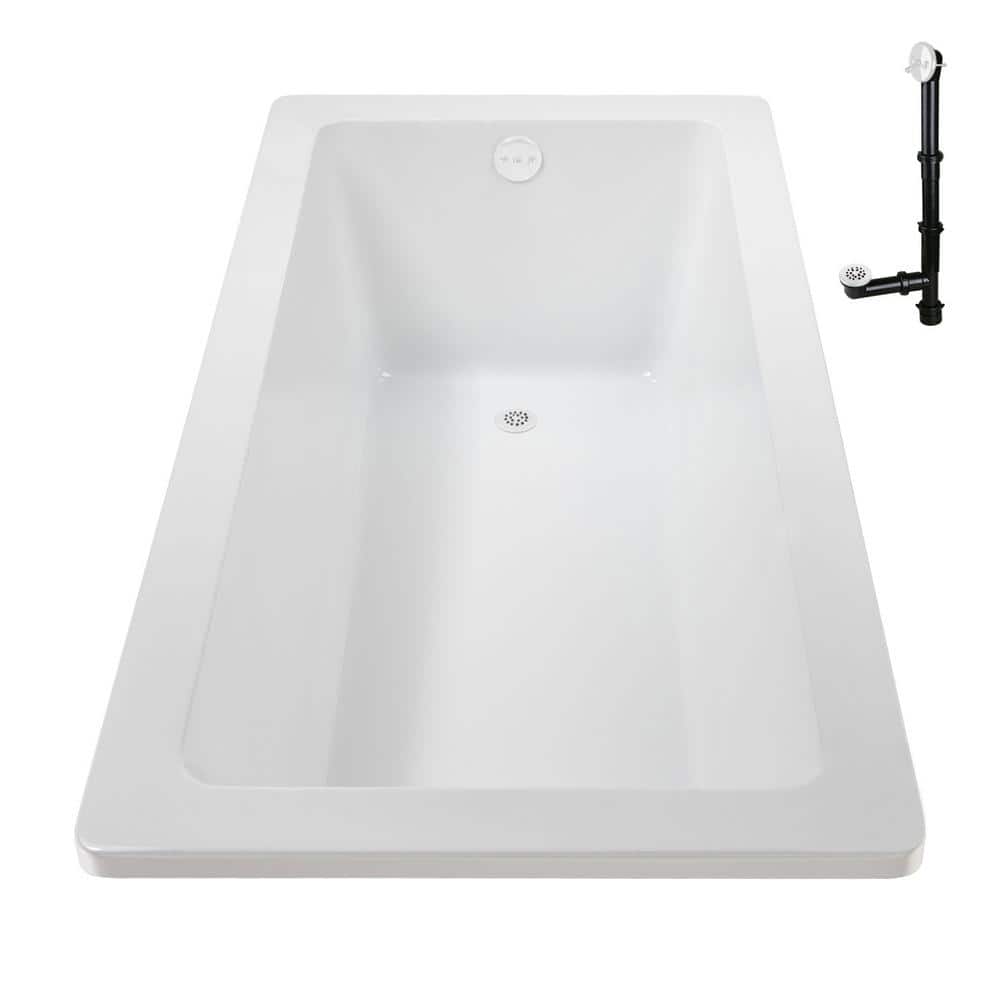 60" x 32" Glossy White Acrylic Soaking Drop-In Bathtub