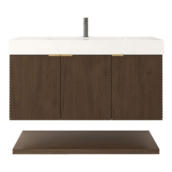 Stella 42 in. W x 20 in. D x 22 in. H Single Sink Chestnut Brown Bath Vanity with White Acrylic Top Floating Lower Shelf