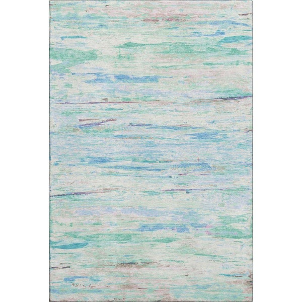 Mayfield Premium Machine Washable Abstract AMF1985 Teal 8 ft. x 10 ft. Area Rug