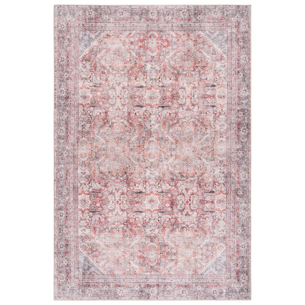 Vintage Serapi Red Orange/Blue 5 ft. x 8 ft. Machine Washable Distressed Abstract Floral Area Rug