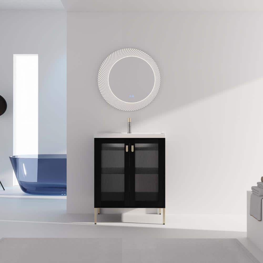27.8 in. W x 34.8 in. H Black Freestanding Bathroom Vanity with 1 White Ceramic Sink and Soft-Close Cabinet Door price history on PriceWatchPro