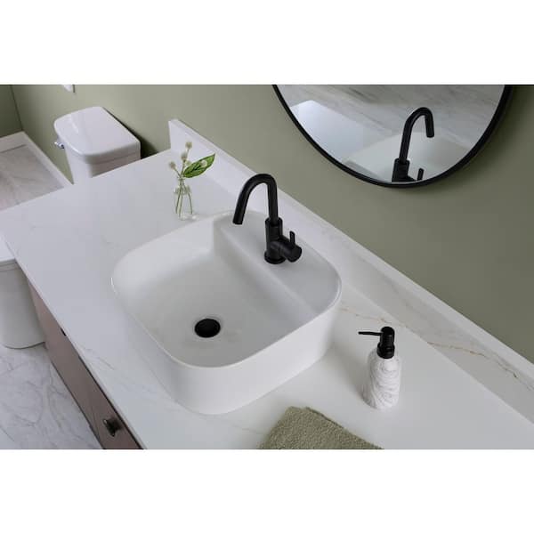 Cymira Soft Square 16 in. Vessel Bathroom Sink in White Ceramic Fireclay with Single Faucet Hole
