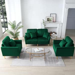 UNIIFURNITURE 31.5 in. 2-Piece Velvet Single Arm Chair Sectional Sofa in Green