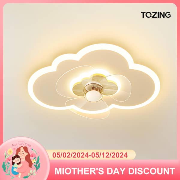 TOZING 19.7 in. Smart LED Indoor Modern Wood Cloud Shape Low Profile Flush Mount Ceiling Fan Light with Remote for Bedroom