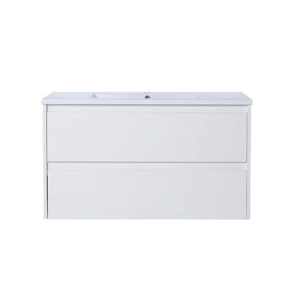 FORCLOVER 36 in. W x 18.3 in. D x 20.5 in. H Bath Vanity in Mountain Grain White with White Resin Top