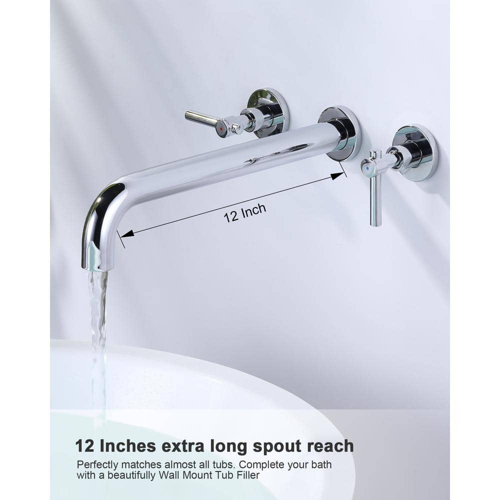 Chrome Double Handle Wall Mounted Tub Faucet