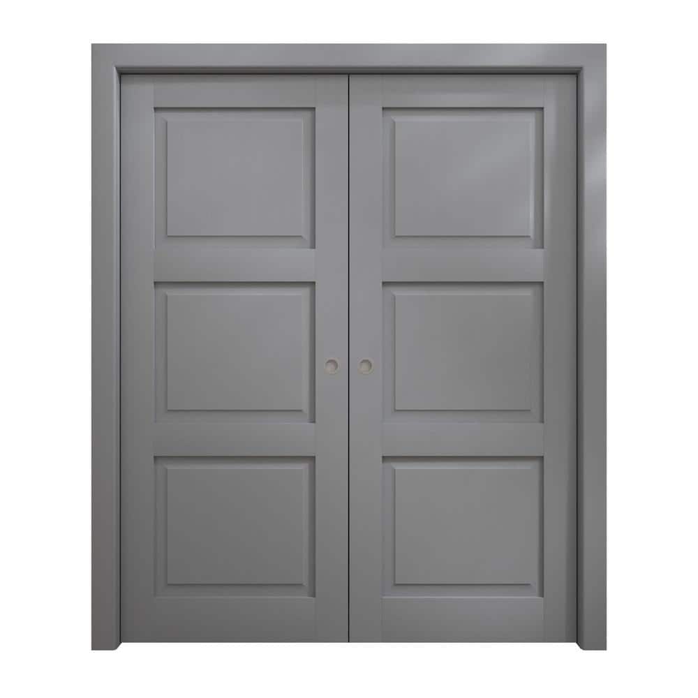 84 in. x 96 in. Painted Grey Oak Solid Wood Double Pocket Doors With Hardware price history on PriceWatchPro