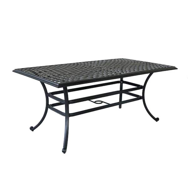 GC GATHERCRAFT Halston Espresso Brown Rectangle Cast Aluminum Outdoor Dining Table with 2 in. Umbrella Hole