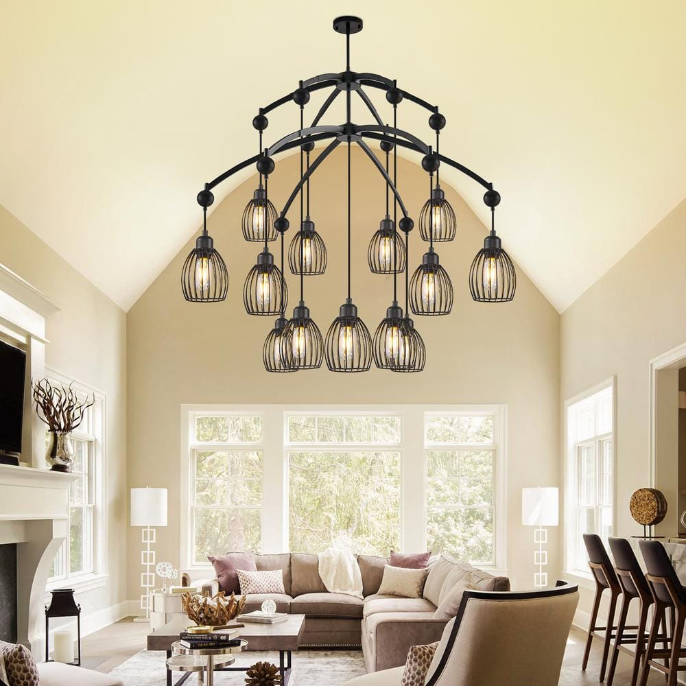 Magic Home Retro 13-Light Vintage Wrought Iron Black Creative Ceiling Chandelier for Kitchen Island Dining Living Room Bedroom, image size:1000x1000