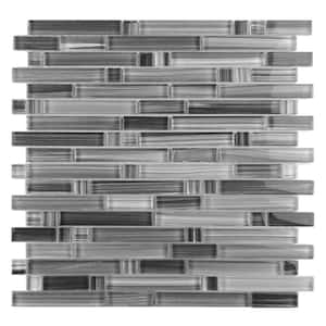 Handicraft Caliigraphy Gray and Black Linear Mosaic 12 in. x 12 in. Glossy Glass Wall and Pool Tile (11 sq. ft./Case)