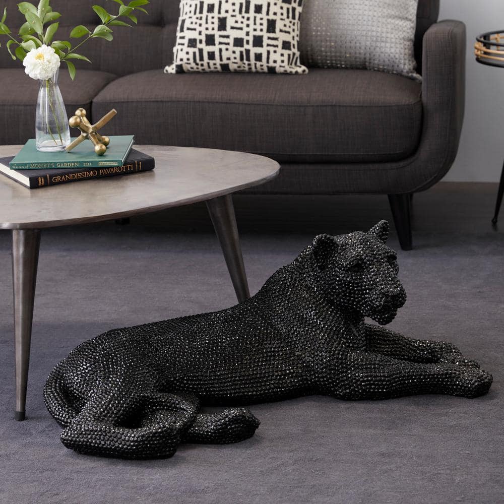 Litton Lane Black Polystone Floor Leopard Sculpture with Carved Faceted  Diamond Exterior 98659 - The Home Depot
