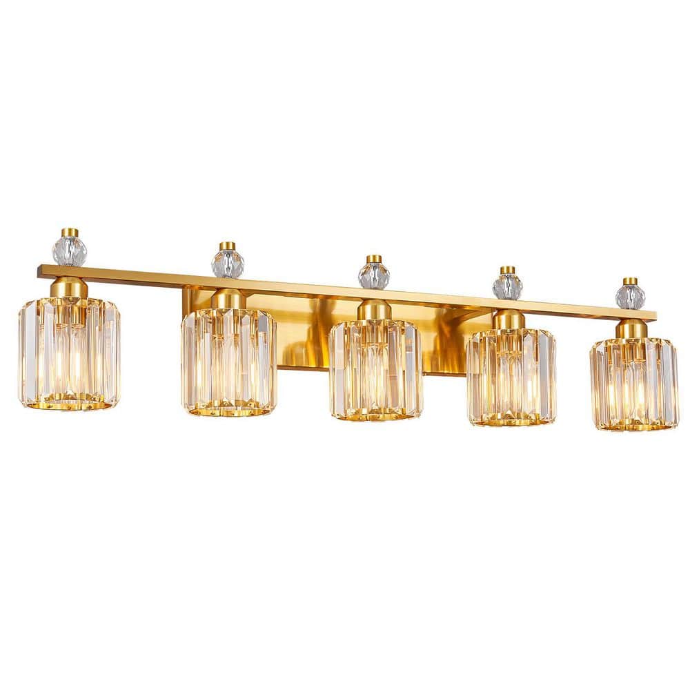 Home Lighting 35.82 in. 5-Light Gold Round Modern Crystal Vanity Light Fixtures Over Mirror For Bathroom (JW-291） price history on PriceWatchPro