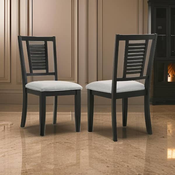 Benjara Black and Gray Fabric Wooden Frame Dining Chair (Set of 2)