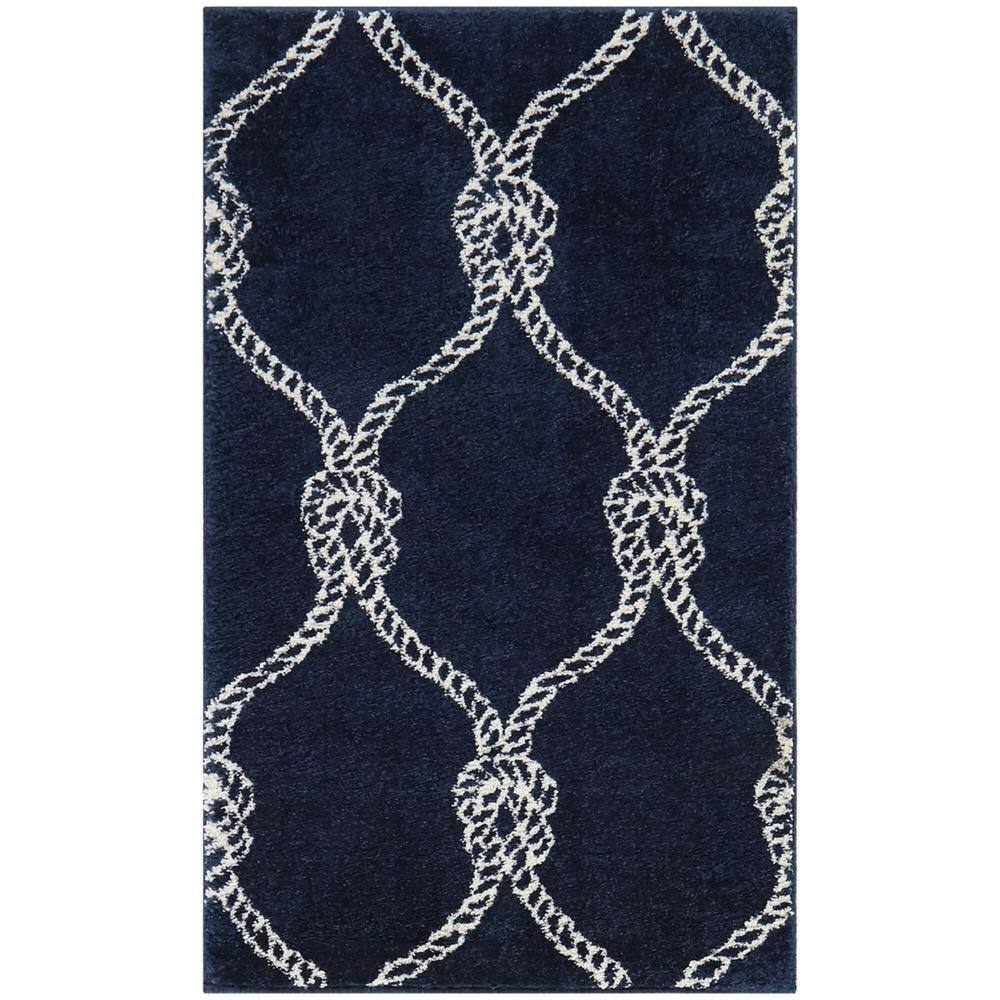 Navy and White Synthetic Trellis Kids Runner Rug