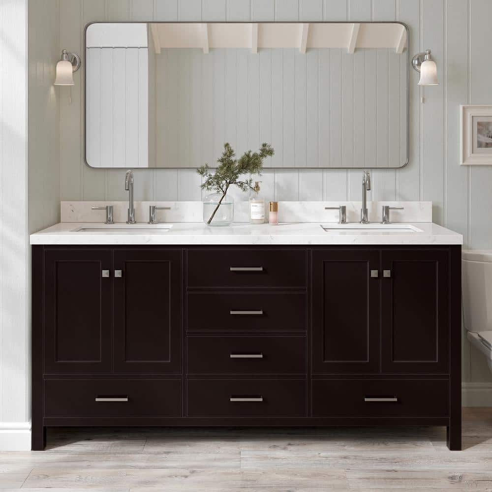 Cambridge Espresso 72" Double Freestanding Vanity with Nickel Hardware