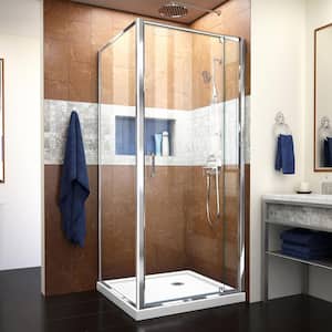 Flex 36 in. W x 36 in. D x 74.75 in. Corner Framed Pivot Shower Enclosure in Chrome with White Acrylic Base