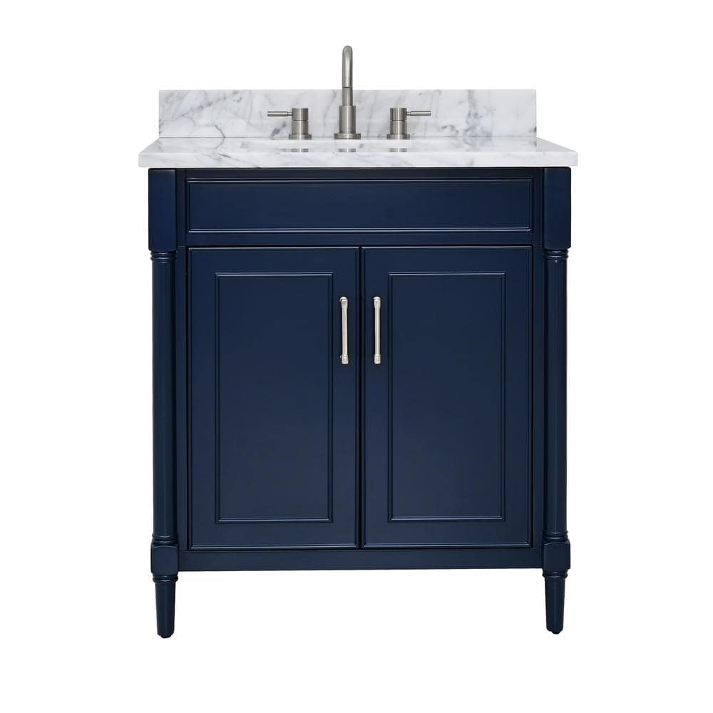 Navy Blue Single Bathroom Vanity with Marble Top