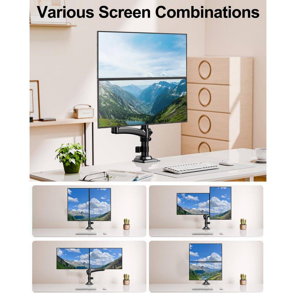 Ergonomic Dual Monitor Stand Adjustable Gas Spring Desk Mount for 2 Screens Up to 32in 4.4-22lbs Black - Thumbnail 5