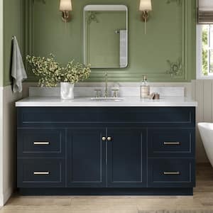 Hamlet 67 in. W x 22 in. D x 36 Single Sink Freestanding Bath Vanity in Midnight Blue with Carrara White Marble Top