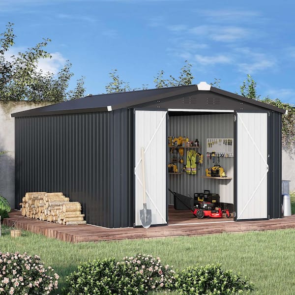Zeus & Ruta 14 ft. W x 10 ft. D Metal Storage Shed with 2-Doors Zeus & Ruta 14 ft. W x 10 ft. D Metal Storage Shed with 2-Doors