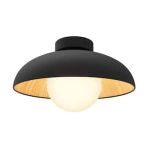 Boden 15 in. 1-Light Black and Wood 5CCT Integrated Selectable LED Flush Mount