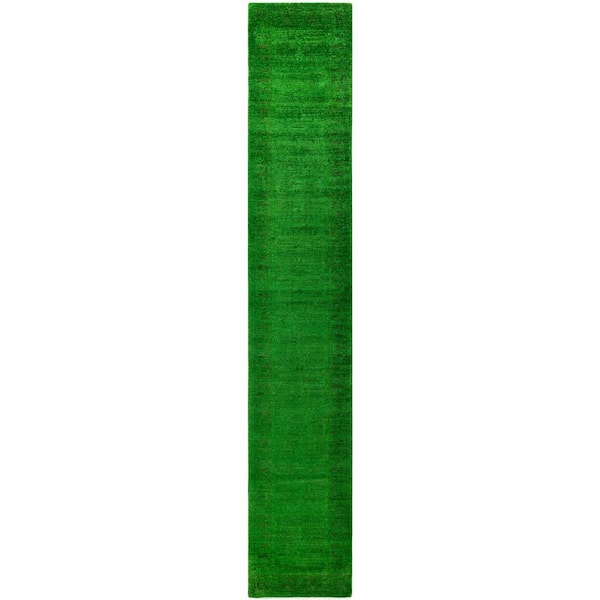 Overdyed Green 2 ft. x 14 ft. Solid Wool Indoor Runner Rug