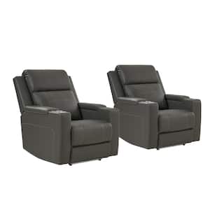Rolando GREY Traditional 35.04 in. W Genuine Leather Dual Motor Power Recliner with Storage Space Set of 2