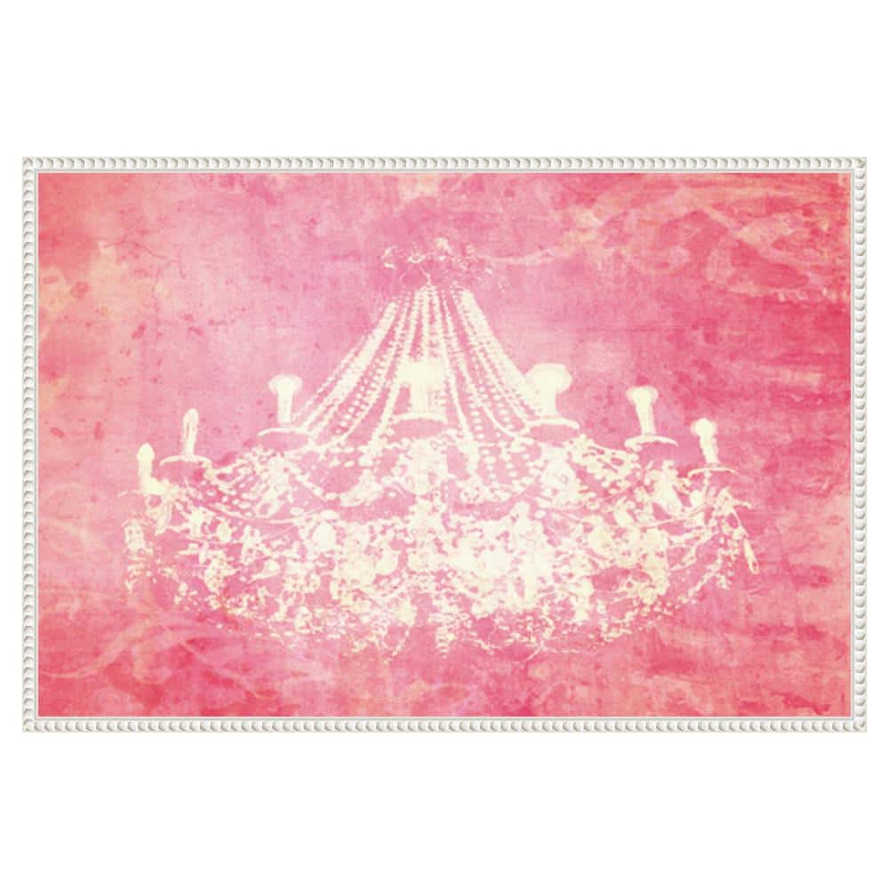 Pink Chandelier Abstract Canvas Wall Art with White Frame