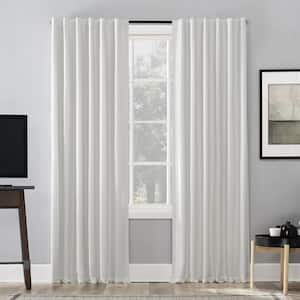 Evelina Faux Dupioni Silk Thermal 50 in. W x 63 in. L 100% Blackout Back Tab Curtain Panel in Pearl White (Single Panel)