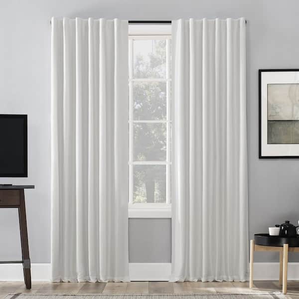 Sun Zero Evelina Fau x Dupioni Silk Thermal 50 in. W x 108 in. L 100% Blackout Back Tab Curtain Panel in Pearl White