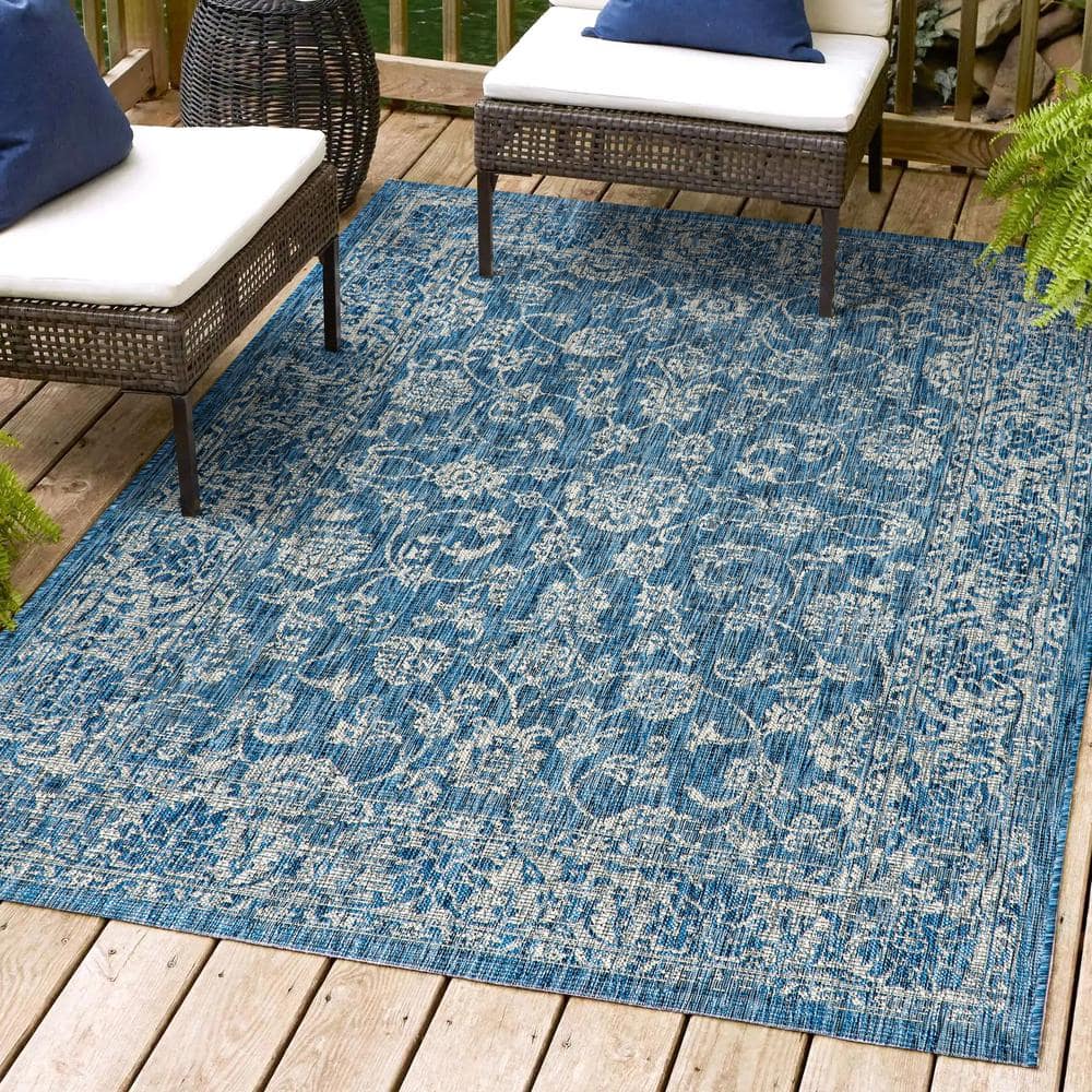 Blue 100% wool popular area rug 84 by 54