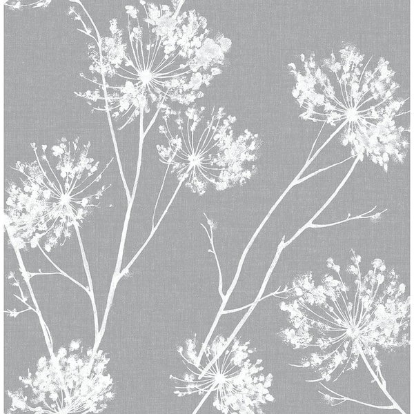TNBL302  Bloom Soft Gray Metallic Floral Sketch Commercial Vinyl