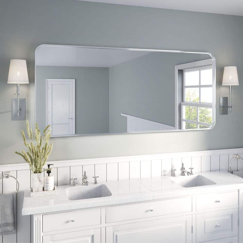 72 in. W x 32 in. H Rectangular Aluminum Framed Wall Bathroom Vanity Wall Mount Mirror in Silver price history on PriceWatchPro