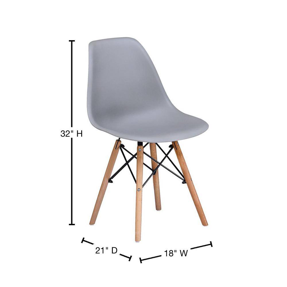 Contemporary Gray Beech Wood and Plastic Side Chair Set of 4