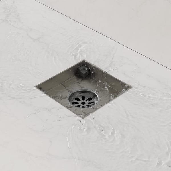 4 x 4 in. Square Stainless Steel Shower Drain with Tile-In Pattern Drain Cover in Brushed Nickel