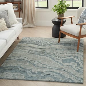 Graceful Blue 5 ft. x 7 ft. Abstract Contemporary Area Rug