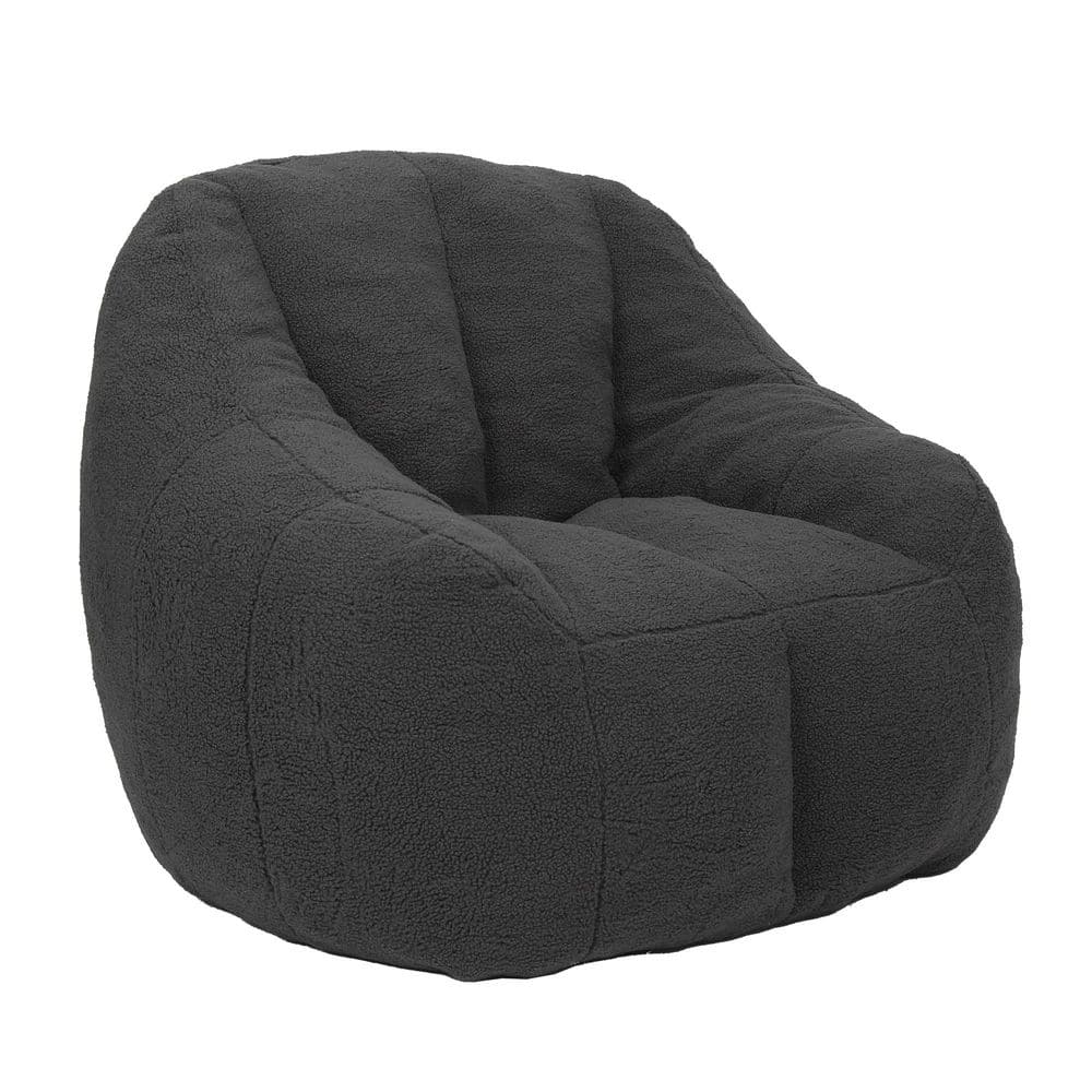 Dark Gray Teddy Fabric Bean Bag, Floor Sofa Chair with Memory Foam for Dorm, Apartment, Living Room