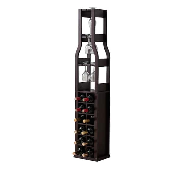 Signature Home SignatureHome Granger Cherry Finish Table Height 54 in. Wooden Wine Rack with 12 wine cubbies. Dimensions (11Lx8Wx54H)