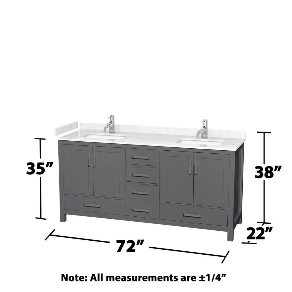 Sheffield 72" Dark Gray Double Bathroom Vanity with Marble Top