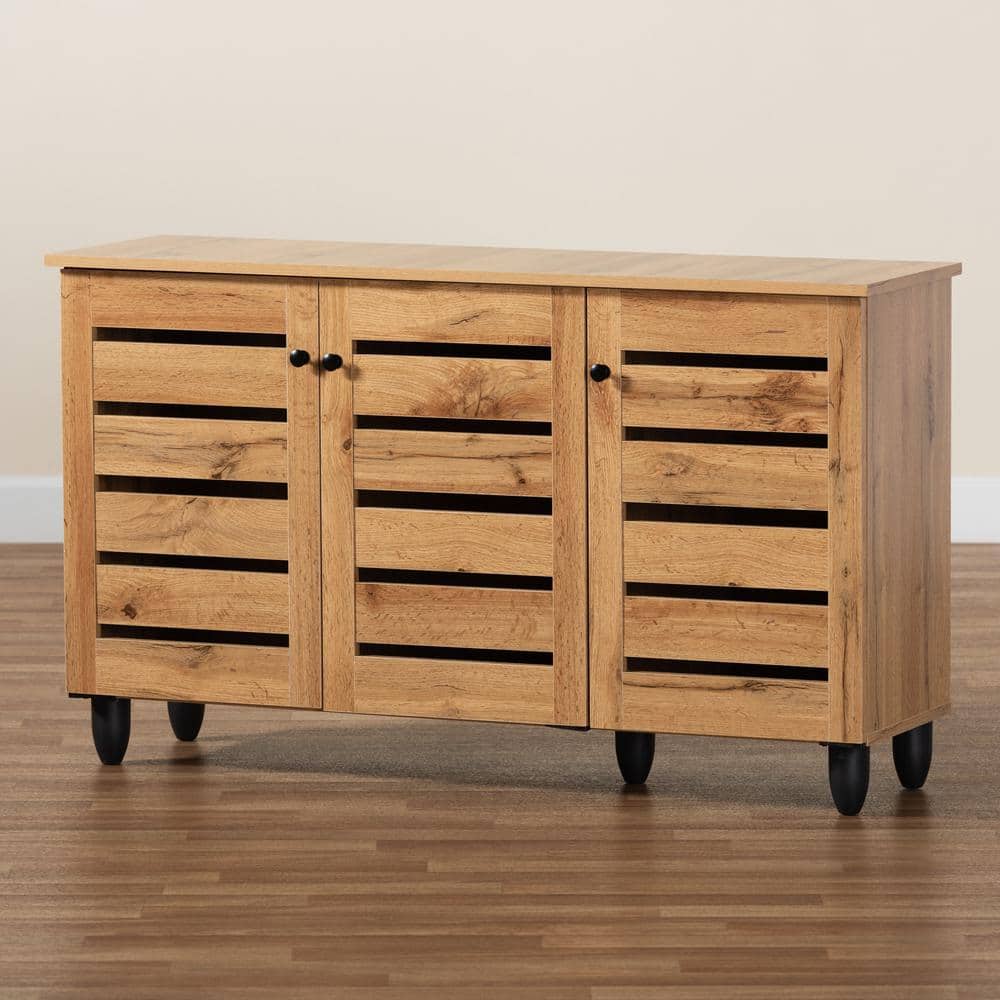 Gisela Oak Brown Wood 3-Door Shoe Storage Cabinet