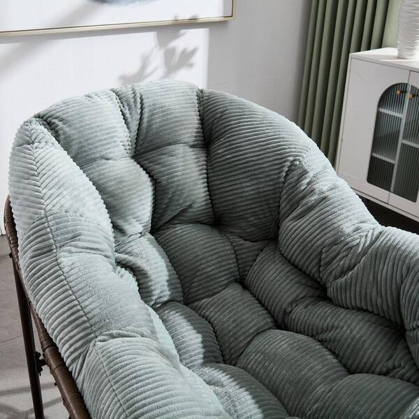 Wicker Outdoor Rocking Chair with Light Green Cushion, Rattan