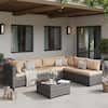 ELPOSUN 7-Piece Outdoor Wicker Patio Conversation Set with Beige Cushions HDNBCS111GBEOS-7