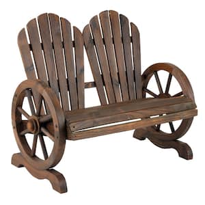 Wagon Wheel 45 in. Wood Adirondack Style Outdoor Bench with Distinctive Wagon Wheel Accents