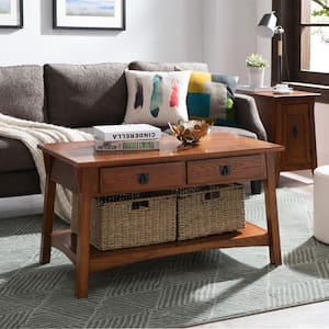 Mission 38 in. L Russet Rectangle Wood Coffee Table with 2-Drawers and Shelf
