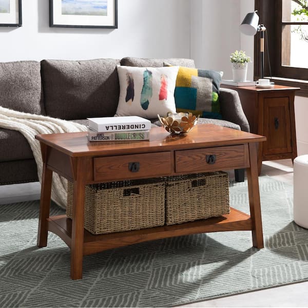 Leick Home Mission 38 in. L Russet Rectangle Wood Coffee Table with 2-Drawers and Shelf