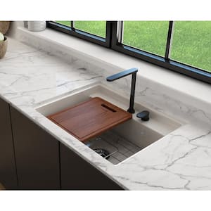 Baveno Uno Biscuit Fireclay 27 in. Single Bowl Undermount/Drop-In 2-hole Kitchen Sink w/Integrated WS and Acc.