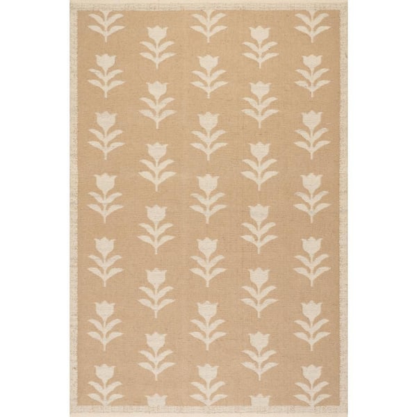 Vayana Floral Farmhouse Area Natural 4 ft. x 6 ft. Indoor Area Rug