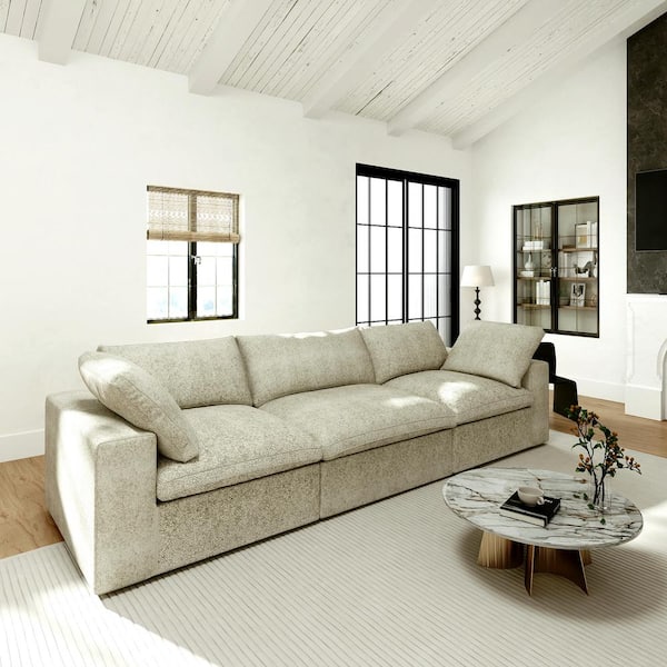 Magic Home 118 in. Square Arm 3-Piece Linen Modular Sectional Sofa Rearrangeable Cloud Couch in Khaki