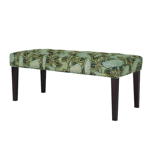 Homy Casa Chelsea Green Flower Fabric Upholstered Seating Bench ( 17.7'' H x 41.5'' W x 17.7'' D )